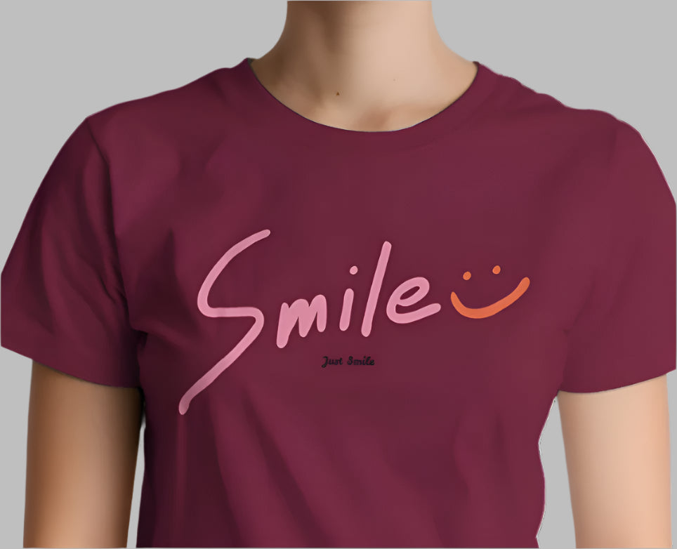 Ženska roza majica kratkih rukava s natpisom 'SMILE' sprijeda detalj